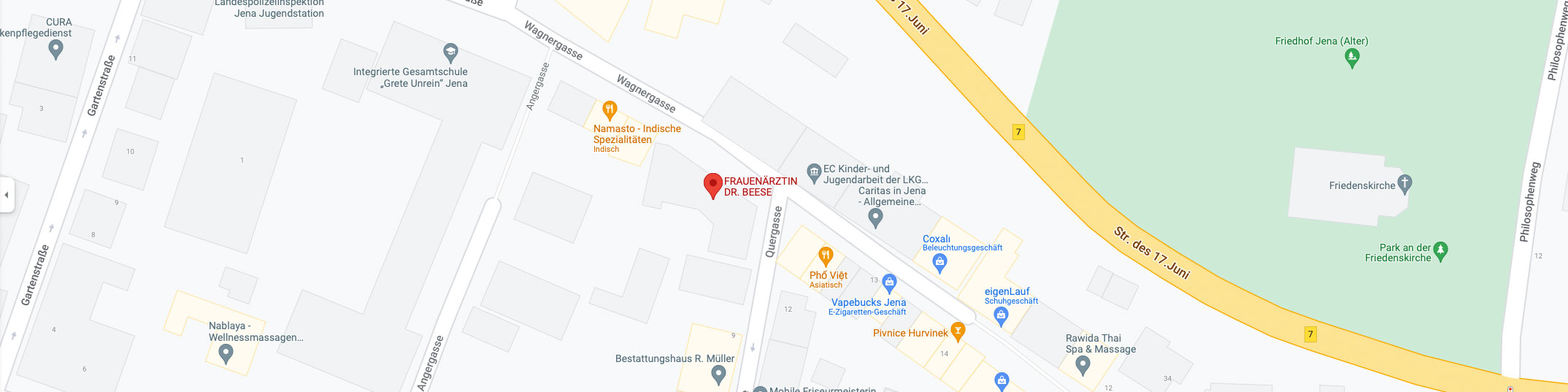 Google-Map-Bild: Frauenärztin Dr. Beese, Jena (Kartendaten © 2022 GeoBasis-DE/BKG (© 2009), Google)